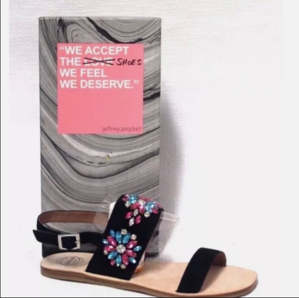 NEW Jeffrey Campbell Dola Black Suede Flat Sandal Size 9
